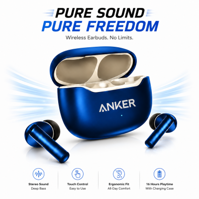 Anker TWS Wireless AC-100 Buds Pro – Hi-Res Audio Certified True Wireless Earbuds with ENC Noise Cancelling Mic, 40mm Drivers, 7H Playtime & 300mAh Case